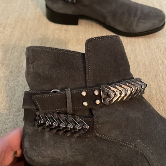 Gray Suede Ankle boots with wrap around chain detail - Picture 2 of 8